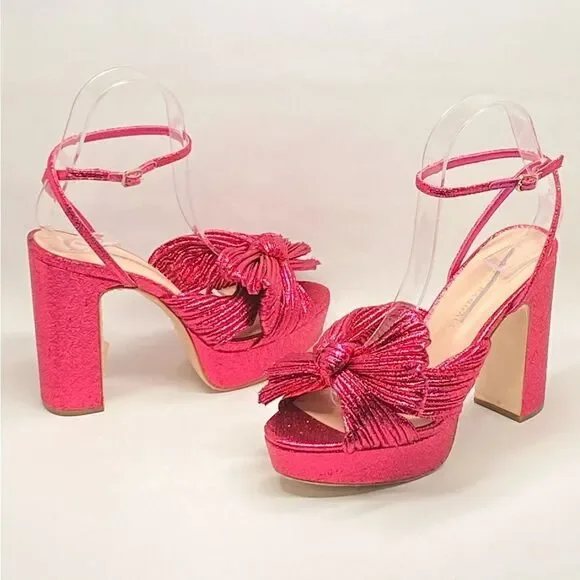Loeffler Randall Natalia Pleated Bow Platform Sandals size 6